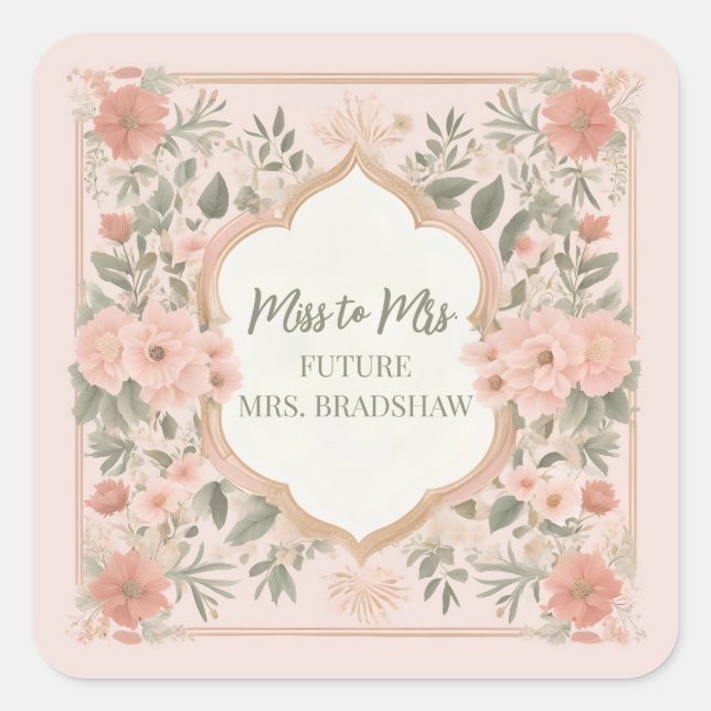 Pink Boho Floral Quadratischer Aufkleber (Vorderseite)