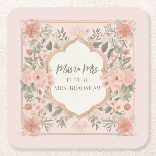 Pink Boho Floral Rechteckiger Pappuntersetzer (Vorderseite)