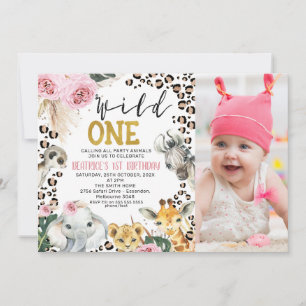 Pink Boho Floral Safari Wild 1. Geburtstag Einladung