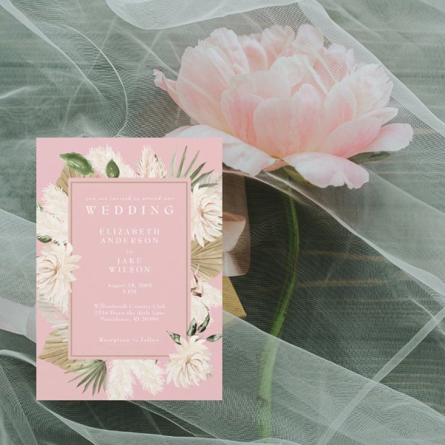Pink Boho Floral Wedding Einladung (Von Creator hochgeladen)