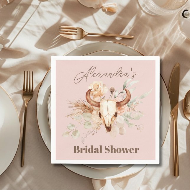 Pink Boho Floral Western Brautparty Serviette (Von Creator hochgeladen)