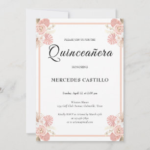 Pink Boho Floral Wreath Quinceañera Einladung