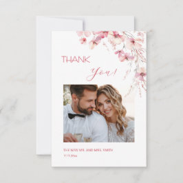 Pink Boho  Flowers Thank You Card Dankeskarte