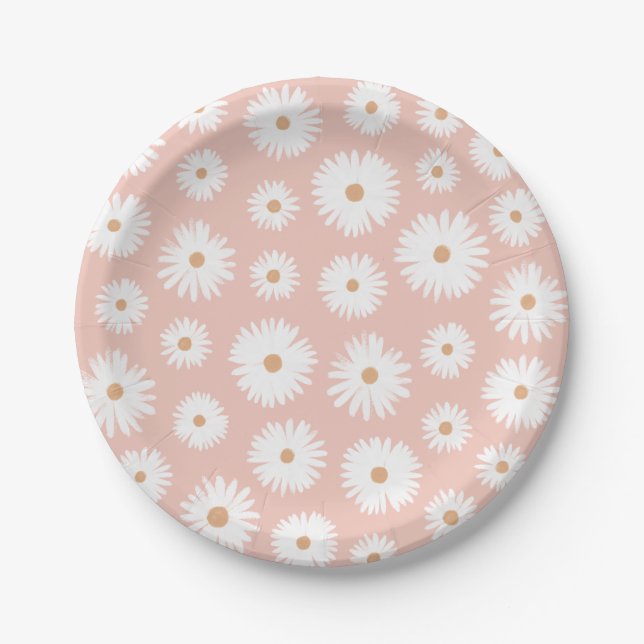 Pink Boho Gänseblümchen Geburtstagsfeier Pappteller (Vorderseite)