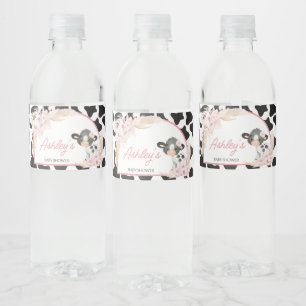 Pink Boho Highland Cow Baby Dusche Wasserflaschenetikett