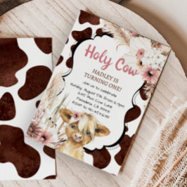 Pink Boho Highland Kuh Ich bin ein Mädchen ersten Einladung