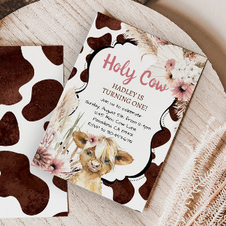 Pink Boho Highland Kuh Ich bin ein Mädchen ersten  Einladung