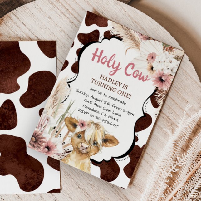 Pink Boho Highland Kuh Ich bin ein Mädchen ersten  Einladung (Von Creator hochgeladen)