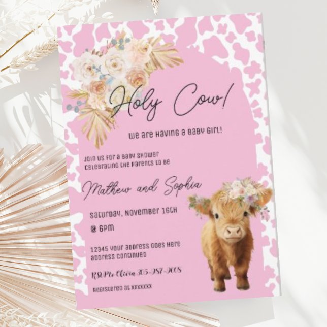 Pink Boho Holy Cow Girl Babydusche Einladung (Von Creator hochgeladen)
