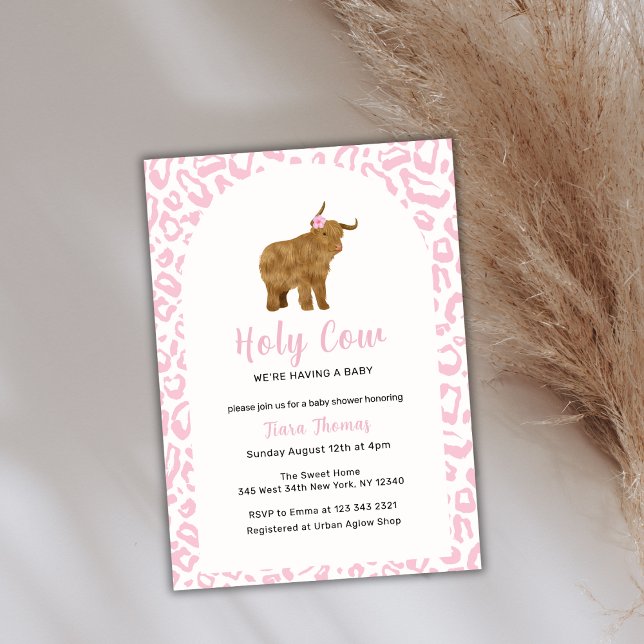 Pink Boho Holy Cow Highland Cow Girl Baby Dusche Einladung (Pink Boho Holy Cow Highland Cow Girl Baby Shower Invitation)