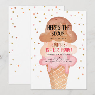 Pink Boho Ice Cream Cone Confetti Geburtstag Einla Einladung