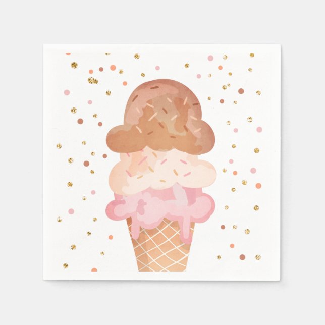 Pink Boho Ice Creme Cone Confetti Papier Napkins Serviette (Vorderseite)