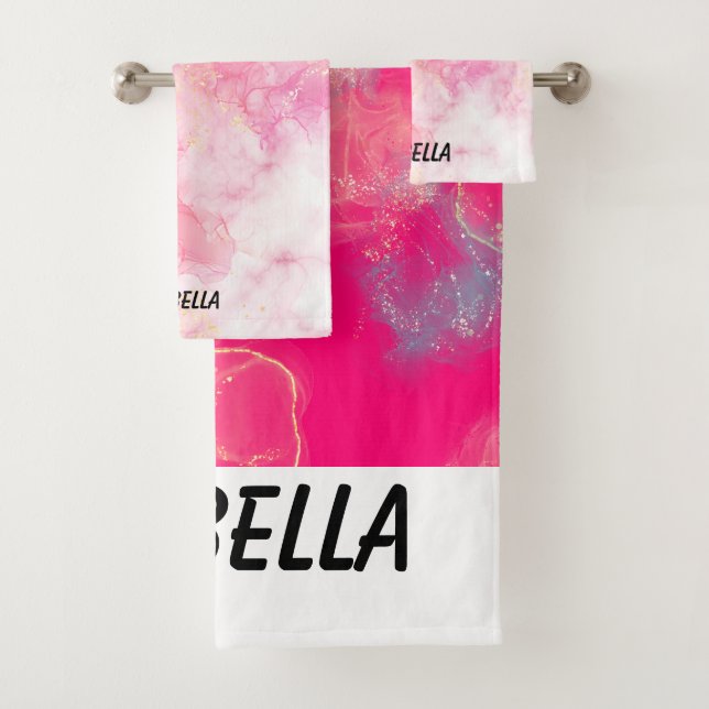 Pink Boho minimalist Ephemera ornament Badhandtuch Set (Insitu)