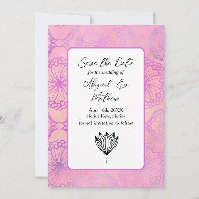 Pink Boho Modern India Tropical Save the Date (Vorderseite)