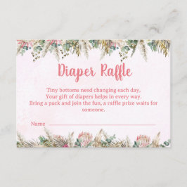 Pink Boho Pampas Grass Diaper Raffle Ticket Begleitkarte