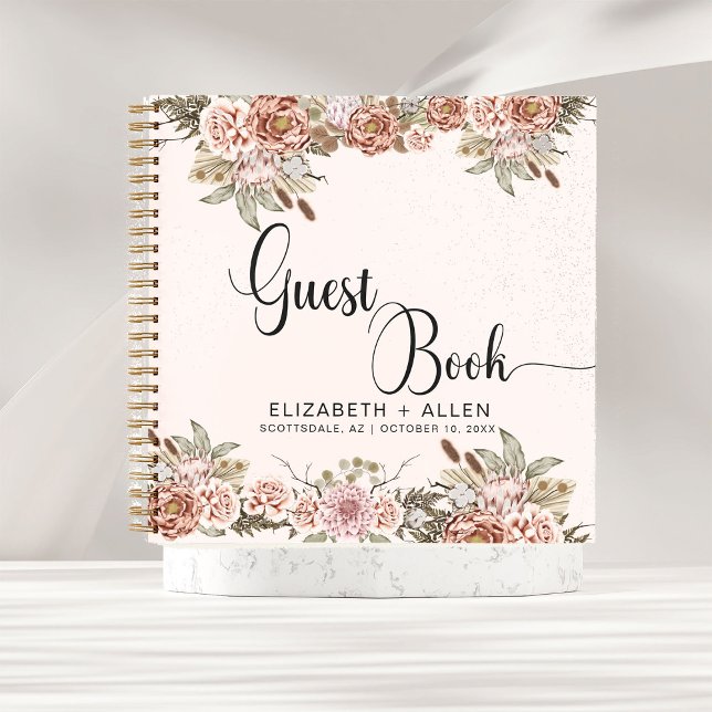 Pink Boho Personalisiert Floral Wedding Gästebuch Notizbuch (Von Creator hochgeladen)