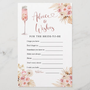 Pink Boho Petals and Prosecco Advice & Wish Card