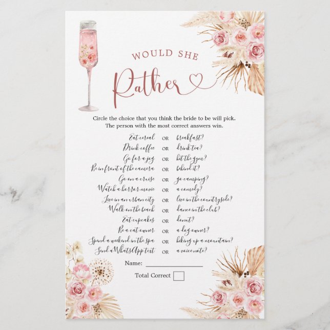 Pink Boho Petals und Prosecco würden sie eher (Vorderseite)