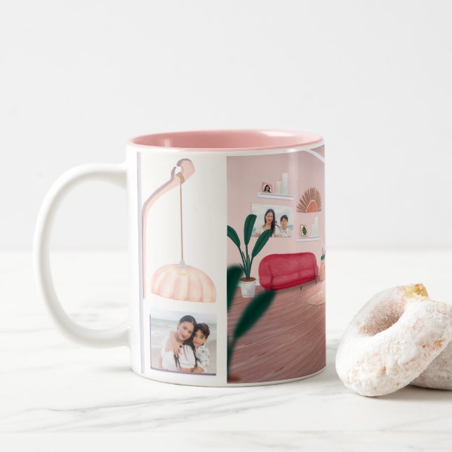 Pink Boho Pflanze Foto Collage Tasse (Mit Donut)