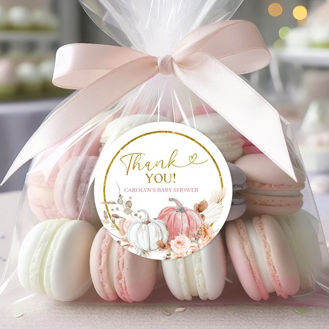 Pink Boho Pumpkin Baby Dusche Runder Aufkleber (Von Creator hochgeladen)