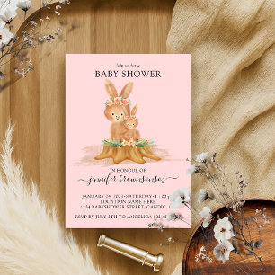 Pink Boho Rabbit Mommy Bunny Baby Einladung