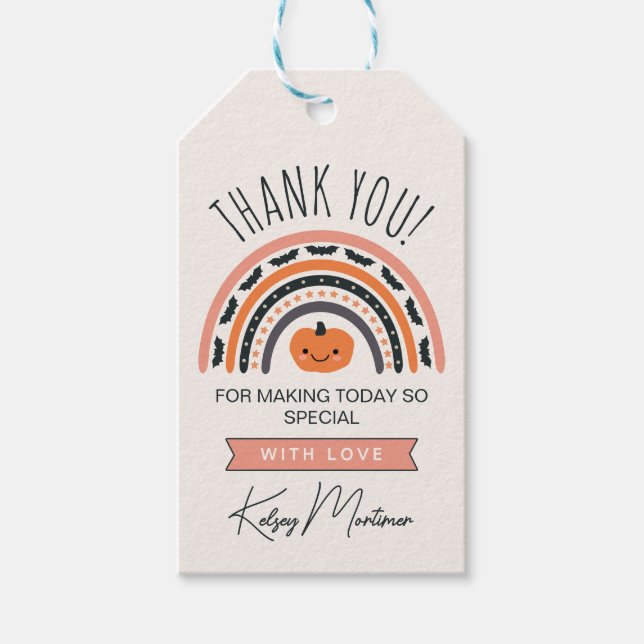 Pink Boho Rainbow Halloween Kinderdusche Danke Geschenkanhänger (Vorderseite)