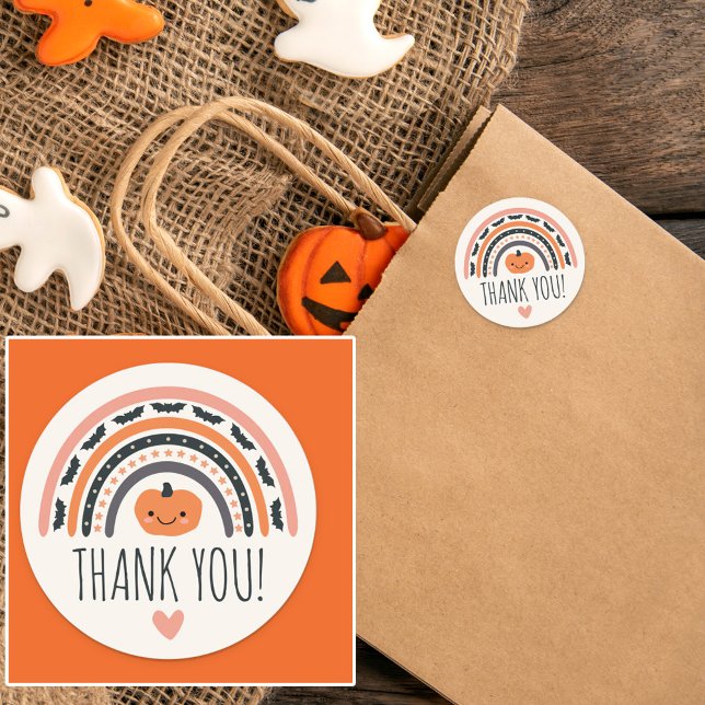 Pink Boho Rainbow Halloween Kinderdusche Danke Runder Aufkleber (Von Creator hochgeladen)