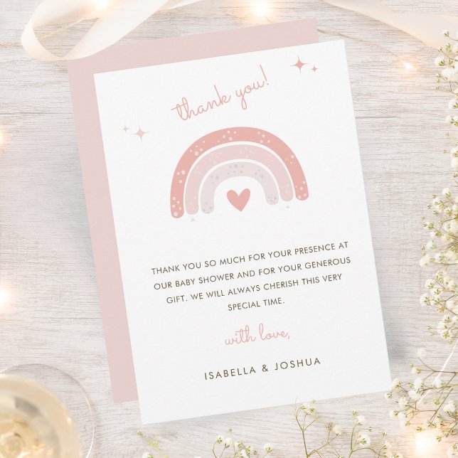 Pink Boho Rainbow Watercolor Star Girl Baby Dusche Dankeskarte (Von Creator hochgeladen)