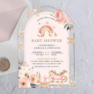 Pink Boho Regenbogen Winter Torbogen Baby Shower Acryleinladungen
