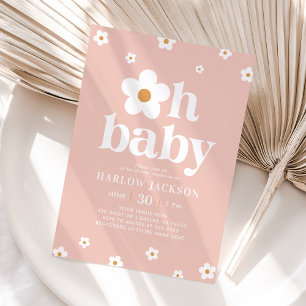 Pink Boho Retro Daisy Baby Dusche Einladung