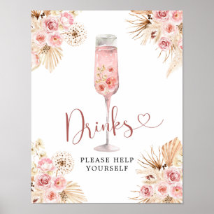 Pink Boho Rose Soiree Brautparty Drinks Unterschre Poster