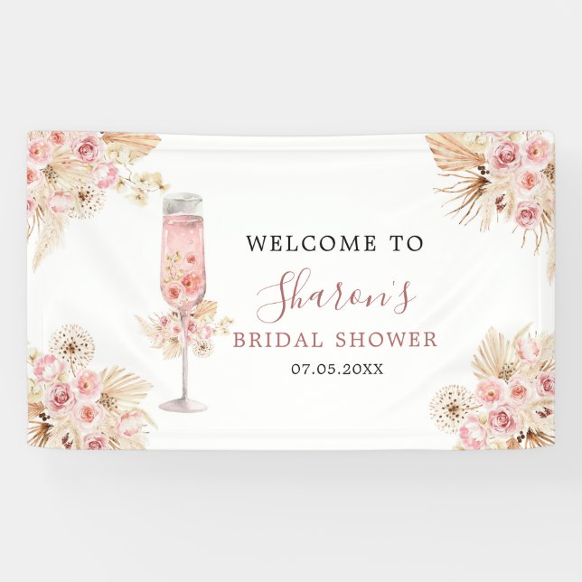 Pink Boho Rose Soiree Brautparty Grosses Banner (Horizontal)