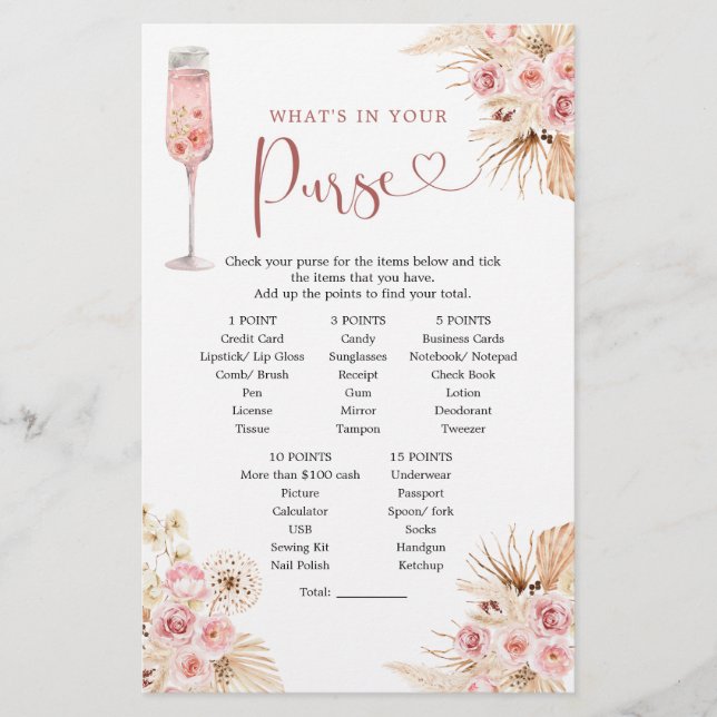 Pink Boho Rose Soiree Brautparty Pursuit Game (Vorderseite)