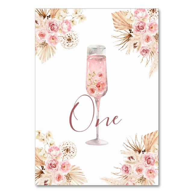 Pink Boho Rose Soiree Brautparty Tischnummer (Vorderseite)