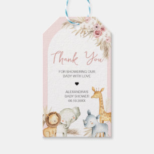 Pink Boho Safari Animals Baby Duwer Fevor Tags Geschenkanhänger