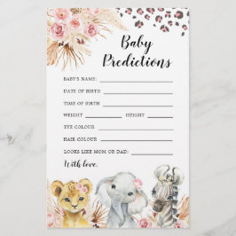 Pink Boho Safari Party Animals Baby Predictions