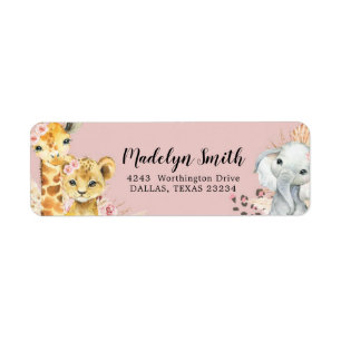 Pink Boho Safari Party Animals Girl-Adressetikett