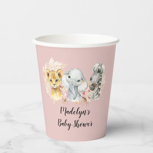 Pink Boho Safari Party Tiere Girals Paper Cup Pappbecher (Vorderseite)