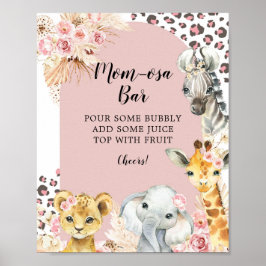 Pink Boho Safari Party Tiere Girl Mama osa Bar Poster