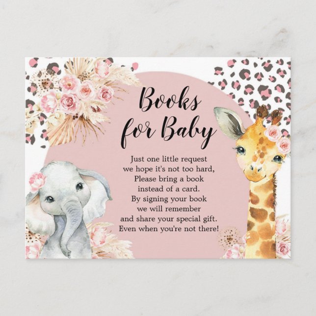 Pink Boho Safari Party Tiere Girls Books for Baby Einladungspostkarte (Vorderseite)