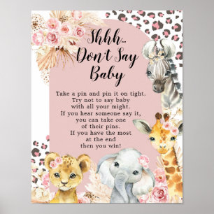 Pink Boho Safari Party Tiere Mädchen Don't Say Bab Poster