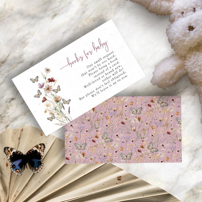 Pink Boho Schmetterlingsbücher für Baby Begleitkarte (Dusty Pink Boho Floral Butterfly Books For Baby Enclosure Card by Painted Paperie
)