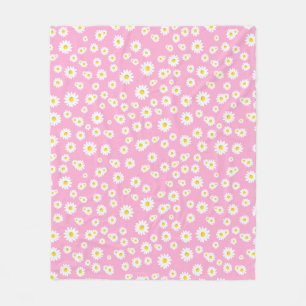 Pink Boho Spring Daisies Pattern Fleecedecke