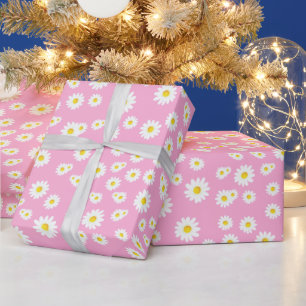 Pink Boho Spring Daisies Pattern Geschenkpapier