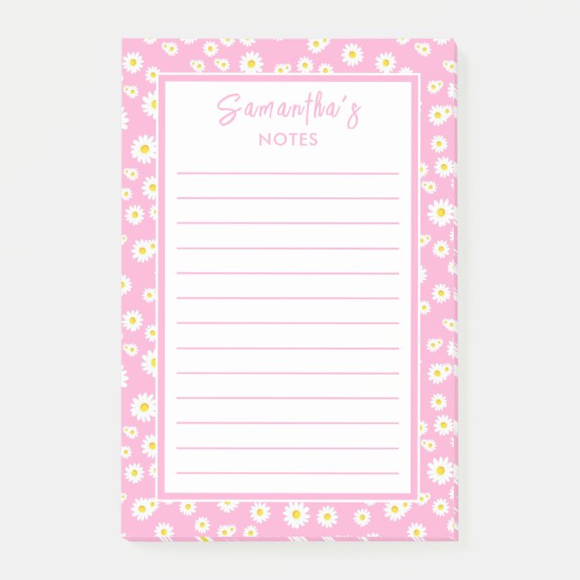 Pink Boho Spring Daisies Post-it Klebezettel (Vorderseite)