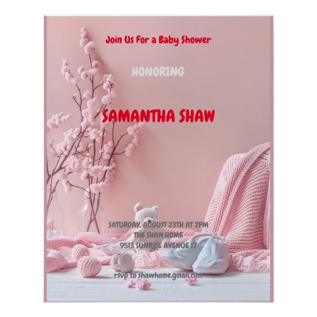 Pink Boho Spring Nature Foto Babydusche Poster (Vorderseite)