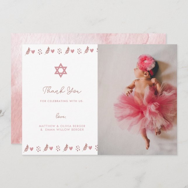 Pink Boho Star von David Jewish Dankeskarte (Vorne/Hinten)