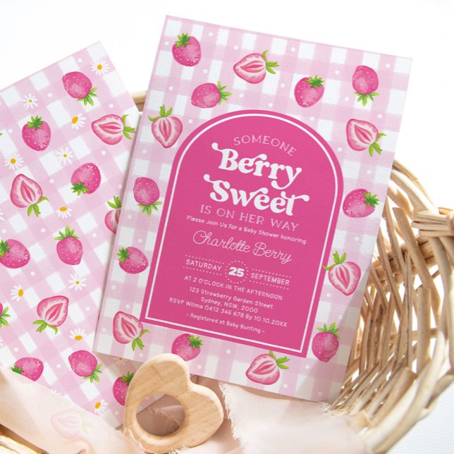 Pink Boho Strawberry Berry Sweet Baby Girl Dusche Einladung (Von Creator hochgeladen)