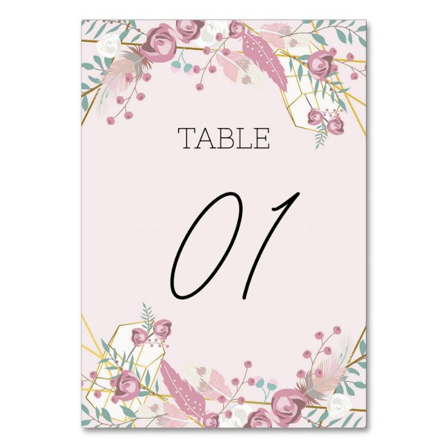 Pink Boho Style Tischnummer (Vorderseite)