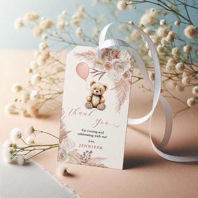 Pink Boho Teddy Bear Baby Dusche Danke Geschenkanhänger (Von Creator hochgeladen)